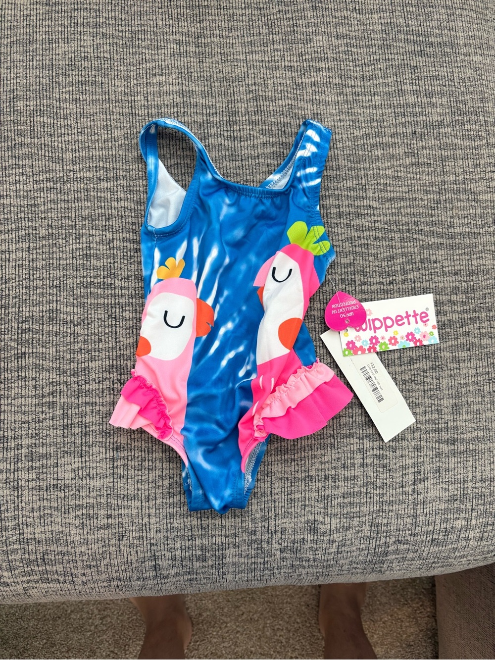 NWT Wippette Baby Girl Parrot One Piece Swimsuit 12M Tropical Ruffle